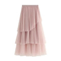 Women Tiered Skirt Asymmetric Mesh - High Waist Midi Women Skirt