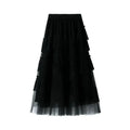 Women Tiered Skirt Vintage Mesh Ruffled - High Waist Midi Women Skirt