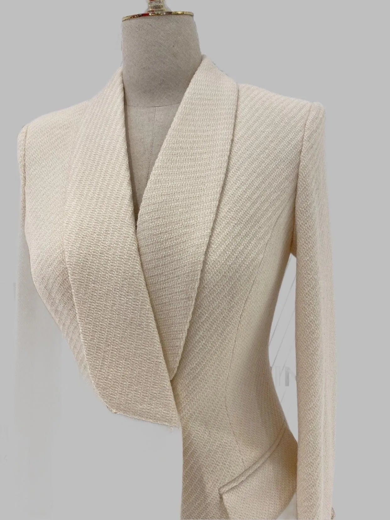 Women Two-Piece Pantsuit - Gold Buttons - Woolen Suit -Guocali