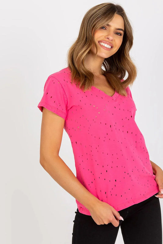 Women V-Neck Short-Sleeves T-Shirt – Breathable - Pink -Guocali