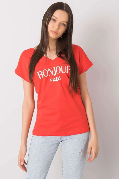 Women V-Neck Short-Sleeves T-Shirt – Breathable - Red, White -Guocali