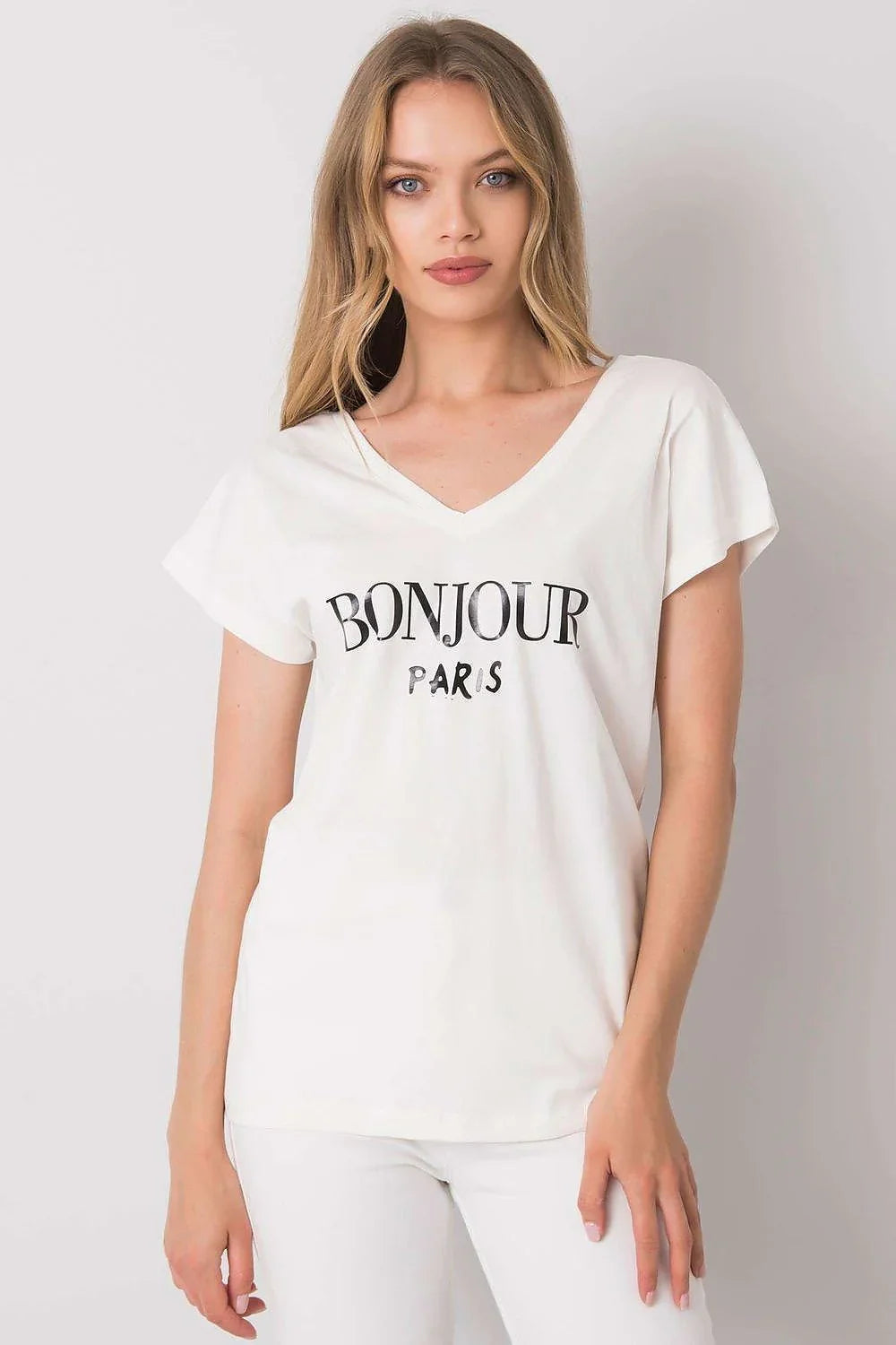 Women V-Neck Short-Sleeves T-Shirt – Breathable - White -Guocali