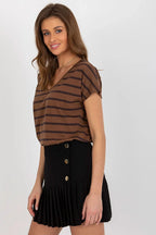 Women V-Neck Short-Sleeves T-Shirt – Stretchable, Black