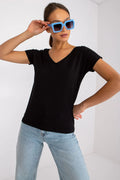Women V-Neck Short-Sleeves T-Shirt – Stretchable - Black -Guocali