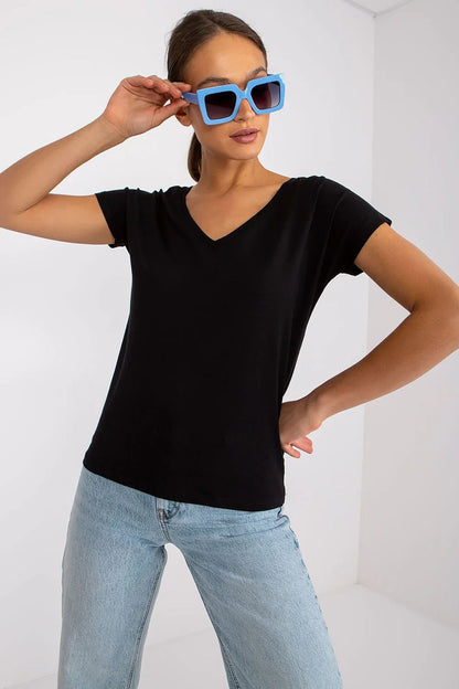 Women V-Neck Short-Sleeves T-Shirt – Stretchable - Black -Guocali
