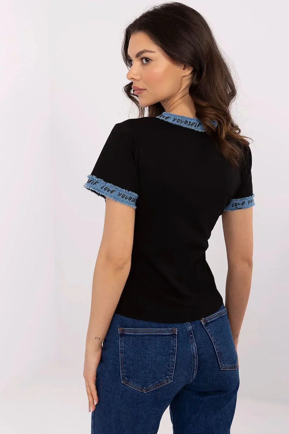 Women V-Neck Short-Sleeves T-Shirt – Stretchable - Black -Guocali
