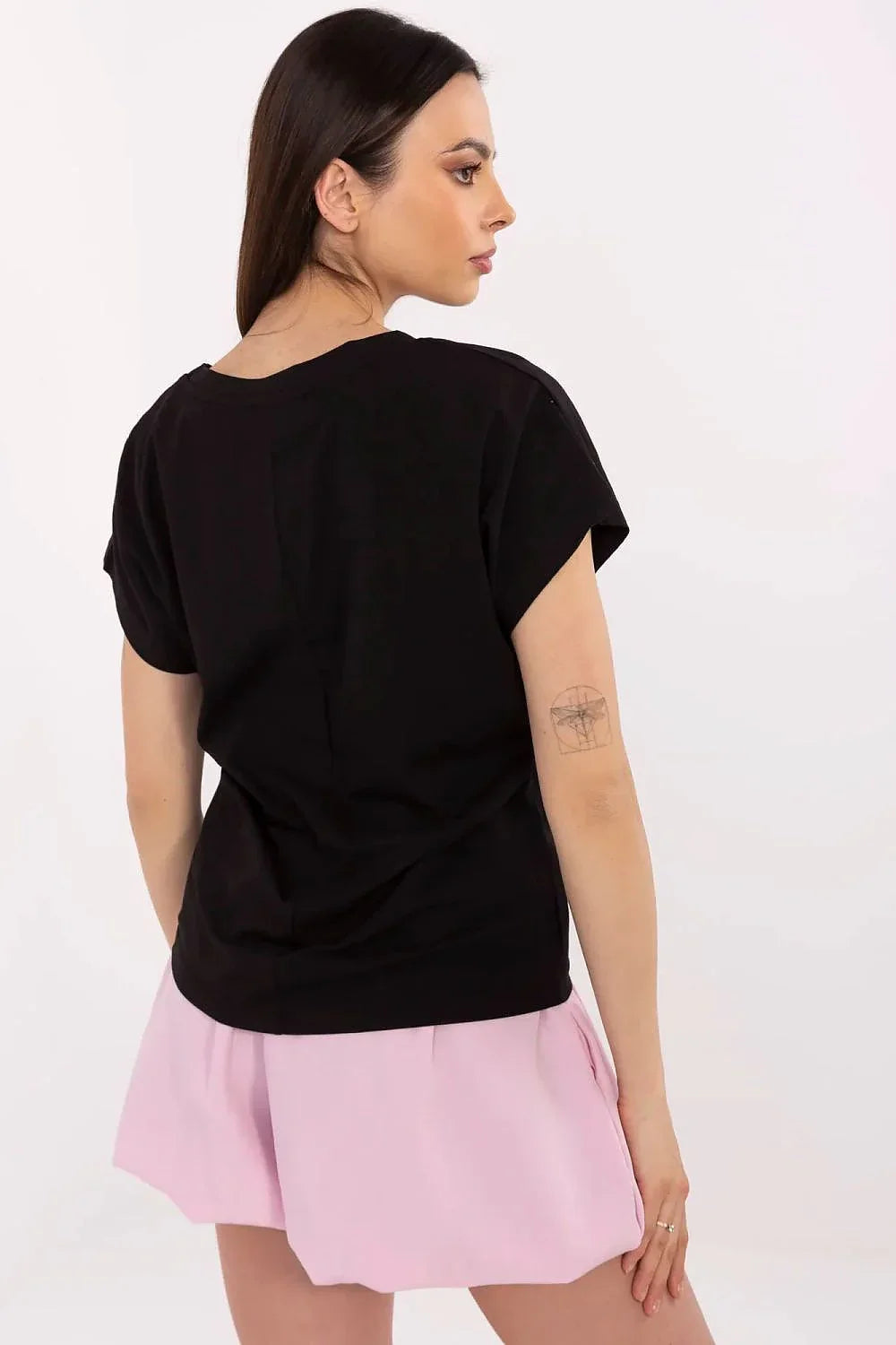 Women V-Neck Short-Sleeves T-Shirt – Stretchable - Black -Guocali
