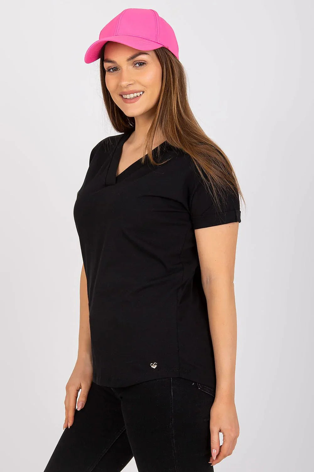 Women V-Neck Short-Sleeves T-Shirt – Stretchable - Black -Guocali
