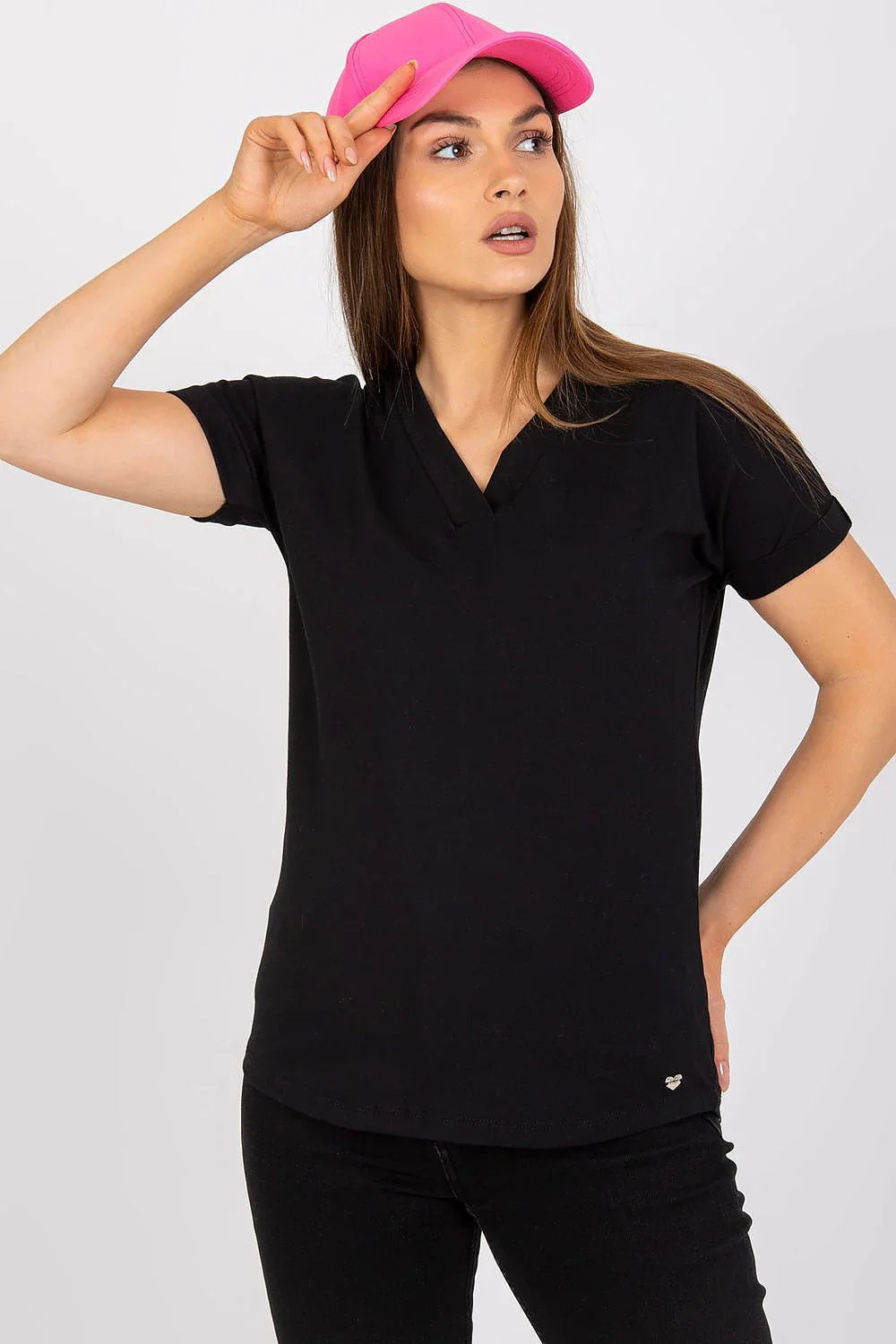 Women V-Neck Short-Sleeves T-Shirt – Stretchable - Black -Guocali