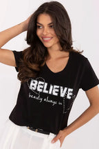 Women V-Neck Short-Sleeves T-Shirt – Stretchable - Black -Guocali