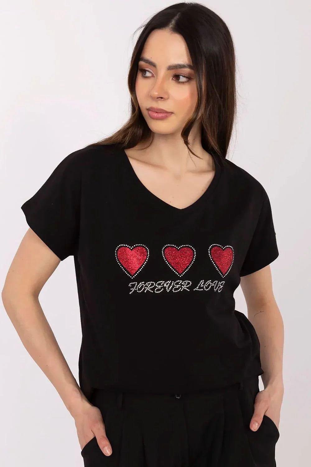 Women V-Neck Short-Sleeves T-Shirt – Stretchable - Black, Red, White -Guocali