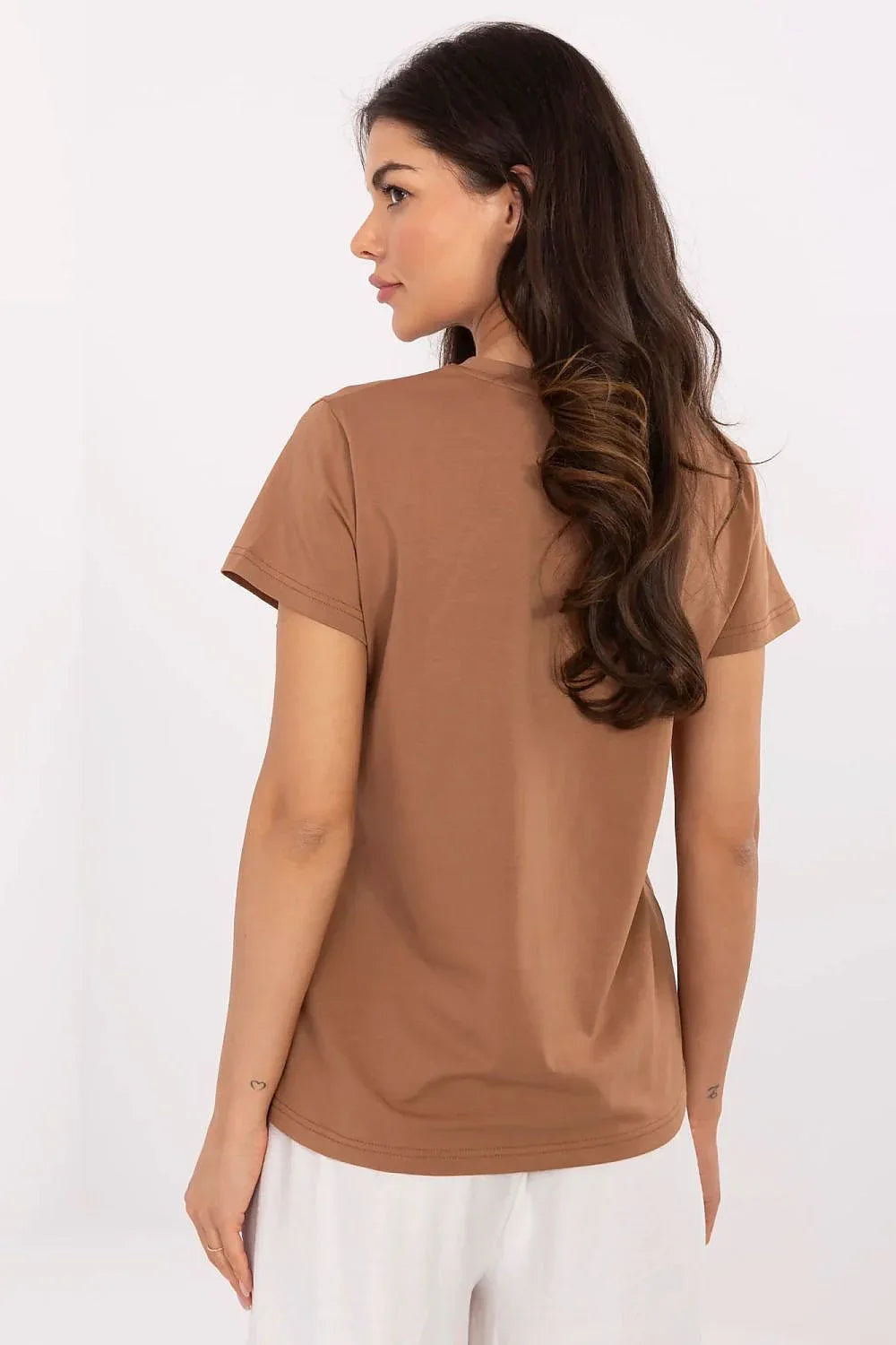 Women V-Neck Short-Sleeves T-Shirt – Stretchable - Brown -Guocali