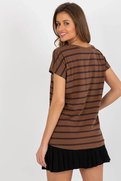 Women V-Neck Short-Sleeves T-Shirt – Stretchable - Brown, Black -Guocali