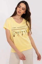 Women V-Neck Short-Sleeves T-Shirt – Stretchable, Gold