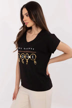 Women V-Neck Short-Sleeves T-Shirt – Stretchable, Gold, White