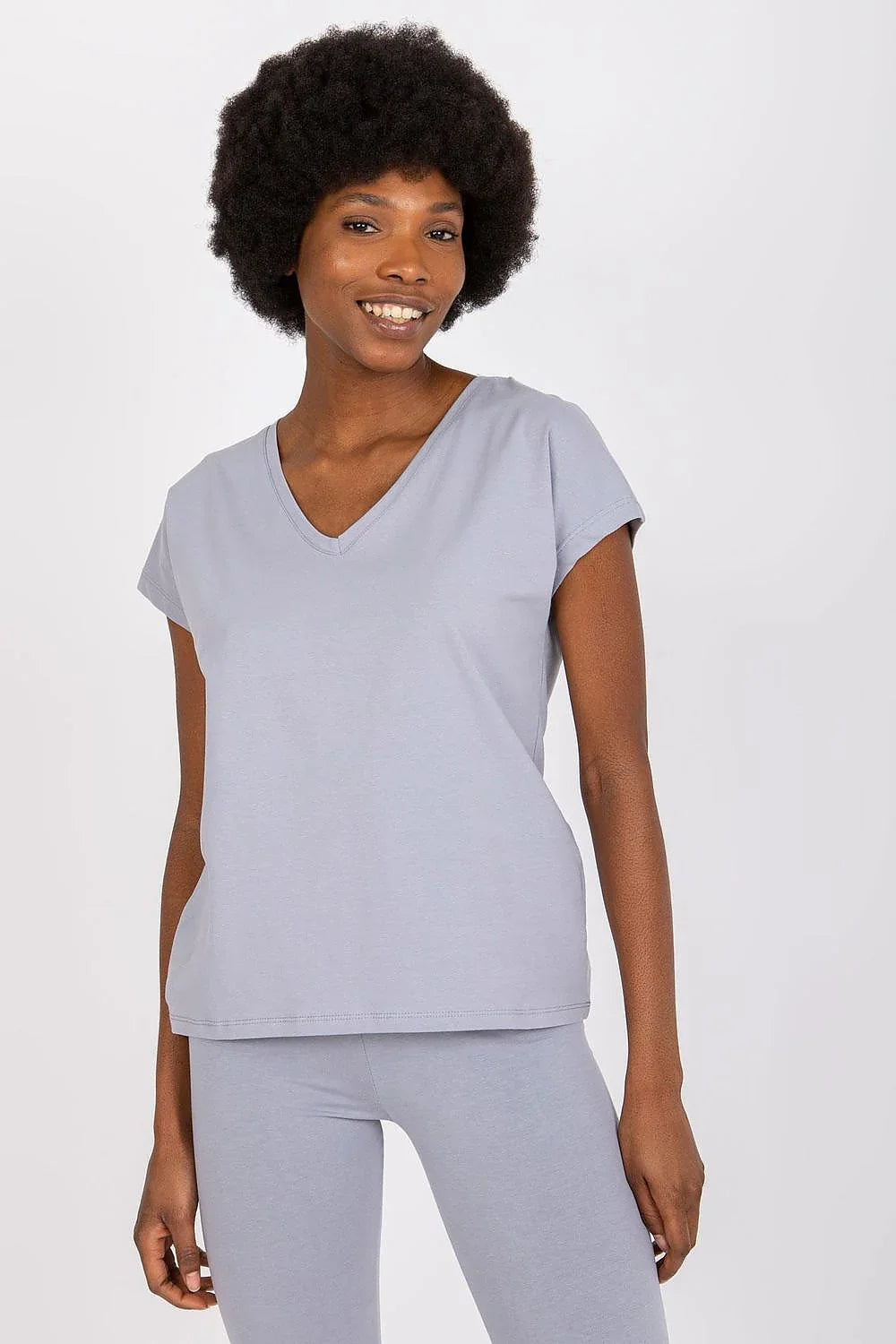 Women V-Neck Short-Sleeves T-Shirt – Stretchable - Gray -Guocali