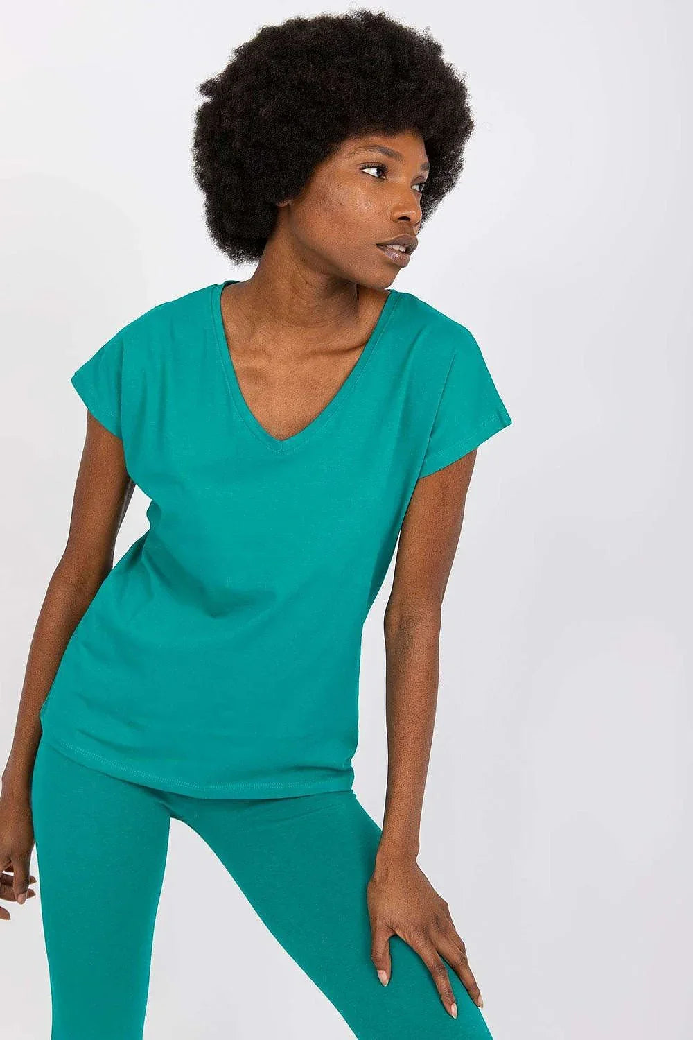 Women V-Neck Short-Sleeves T-Shirt – Stretchable - Green -Guocali