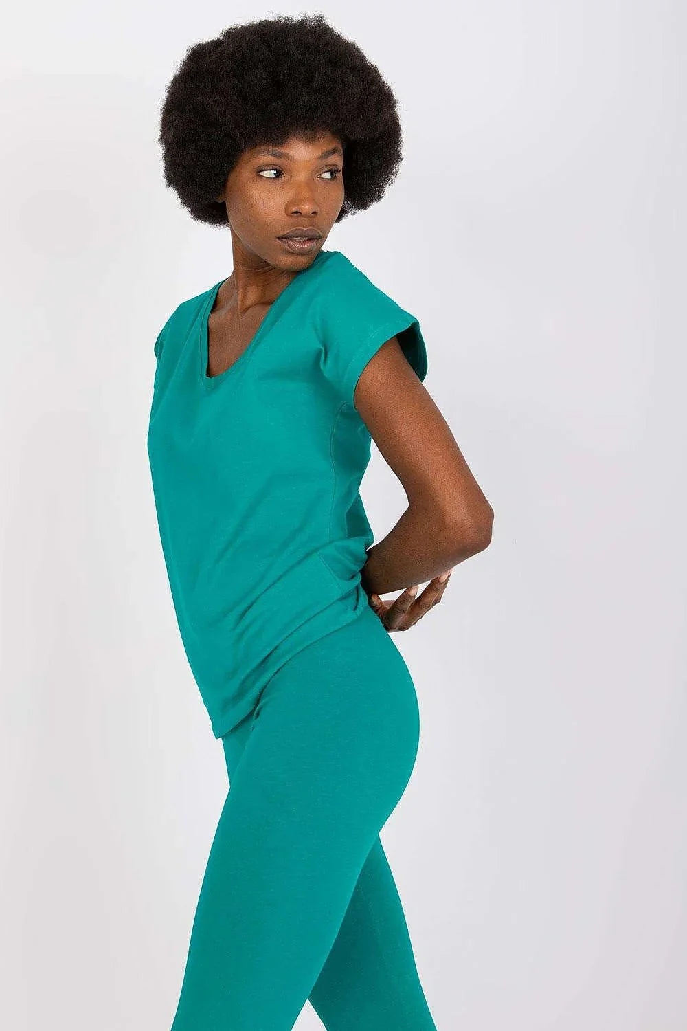 Women V-Neck Short-Sleeves T-Shirt – Stretchable - Green -Guocali