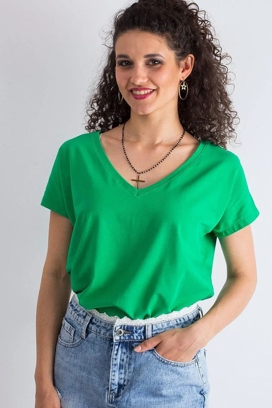 Women V-Neck Short-Sleeves T-Shirt – Stretchable - Green -Guocali