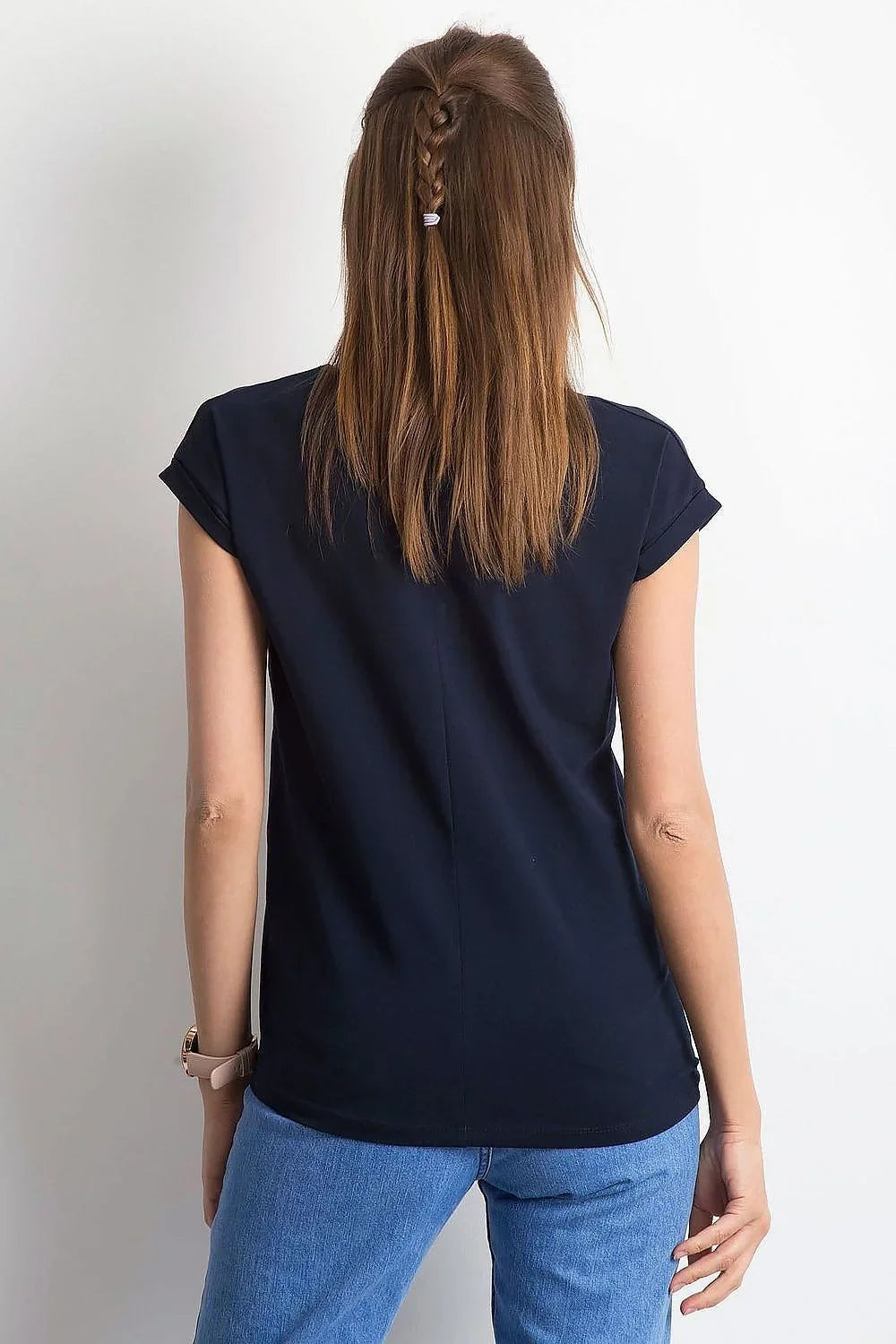 Women V-Neck Short-Sleeves T-Shirt – Stretchable - Navy -Guocali