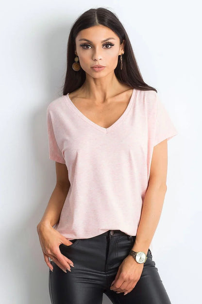 Women V-Neck Short-Sleeves T-Shirt – Stretchable - Pink -Guocali