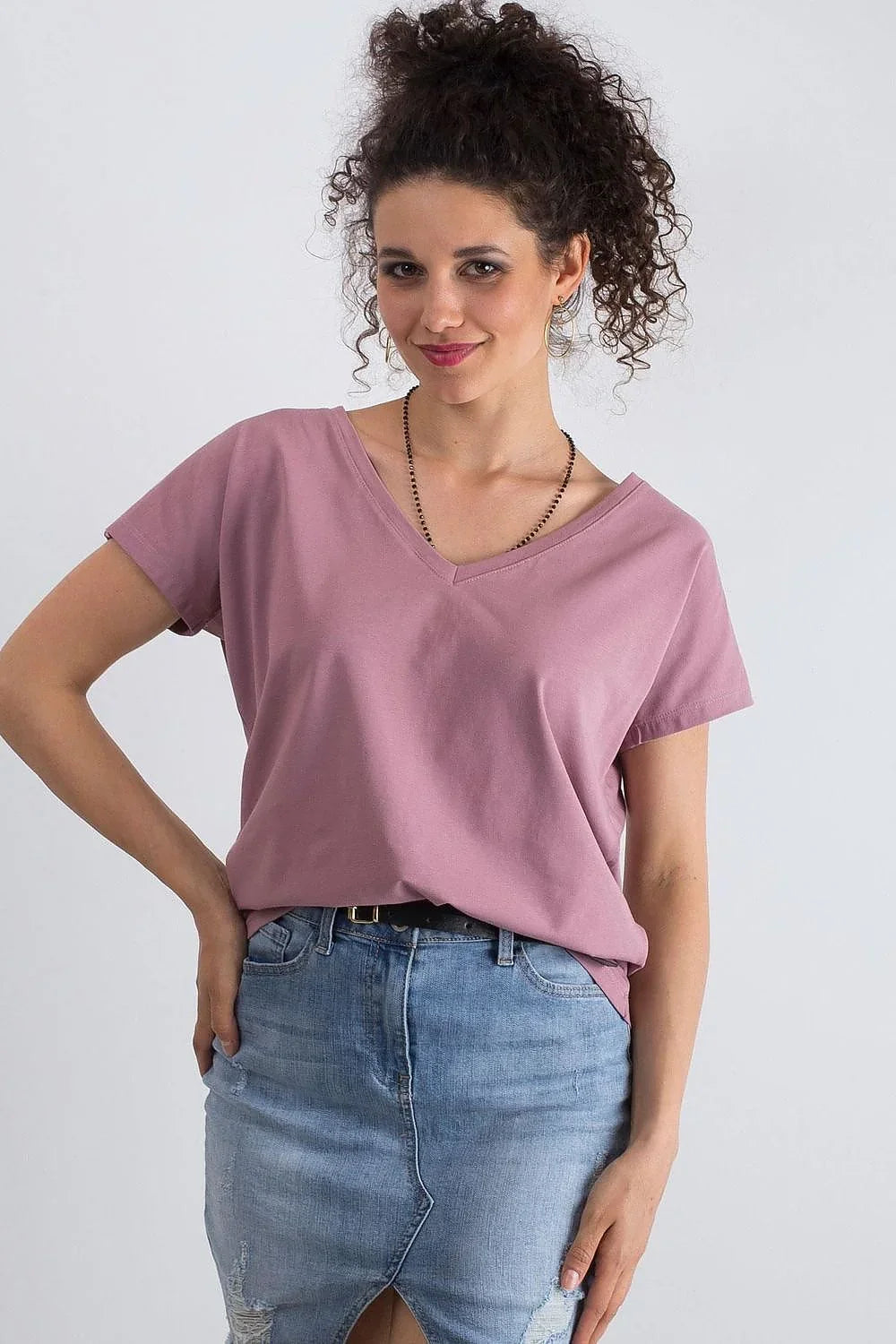 Women V-Neck Short-Sleeves T-Shirt – Stretchable - Pink -Guocali