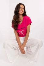 Women V-Neck Short-Sleeves T-Shirt – Stretchable - Pink -Guocali