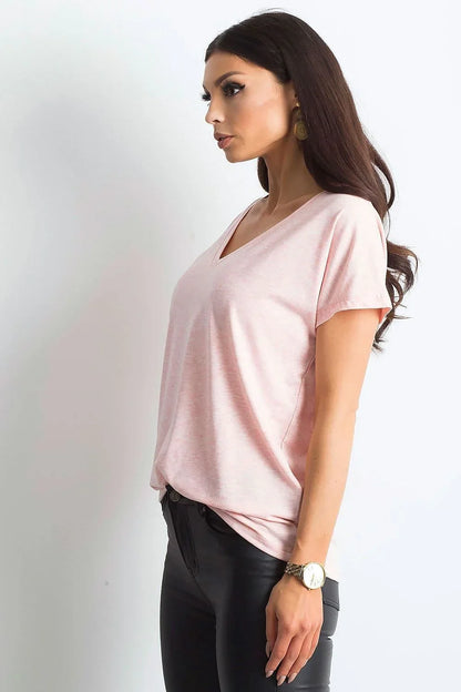Women V-Neck Short-Sleeves T-Shirt – Stretchable - Pink -Guocali