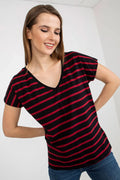 Women V-Neck Short-Sleeves T-Shirt – Stretchable, Red