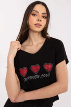 Women V-Neck Short-Sleeves T-Shirt – Stretchable, Red, White