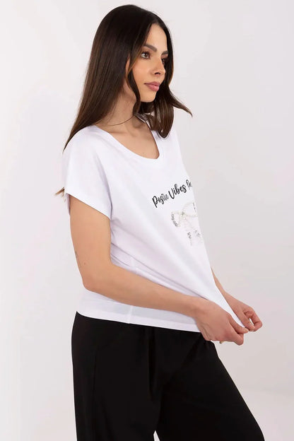 Women V-Neck Short-Sleeves T-Shirt – Stretchable - White -Guocali