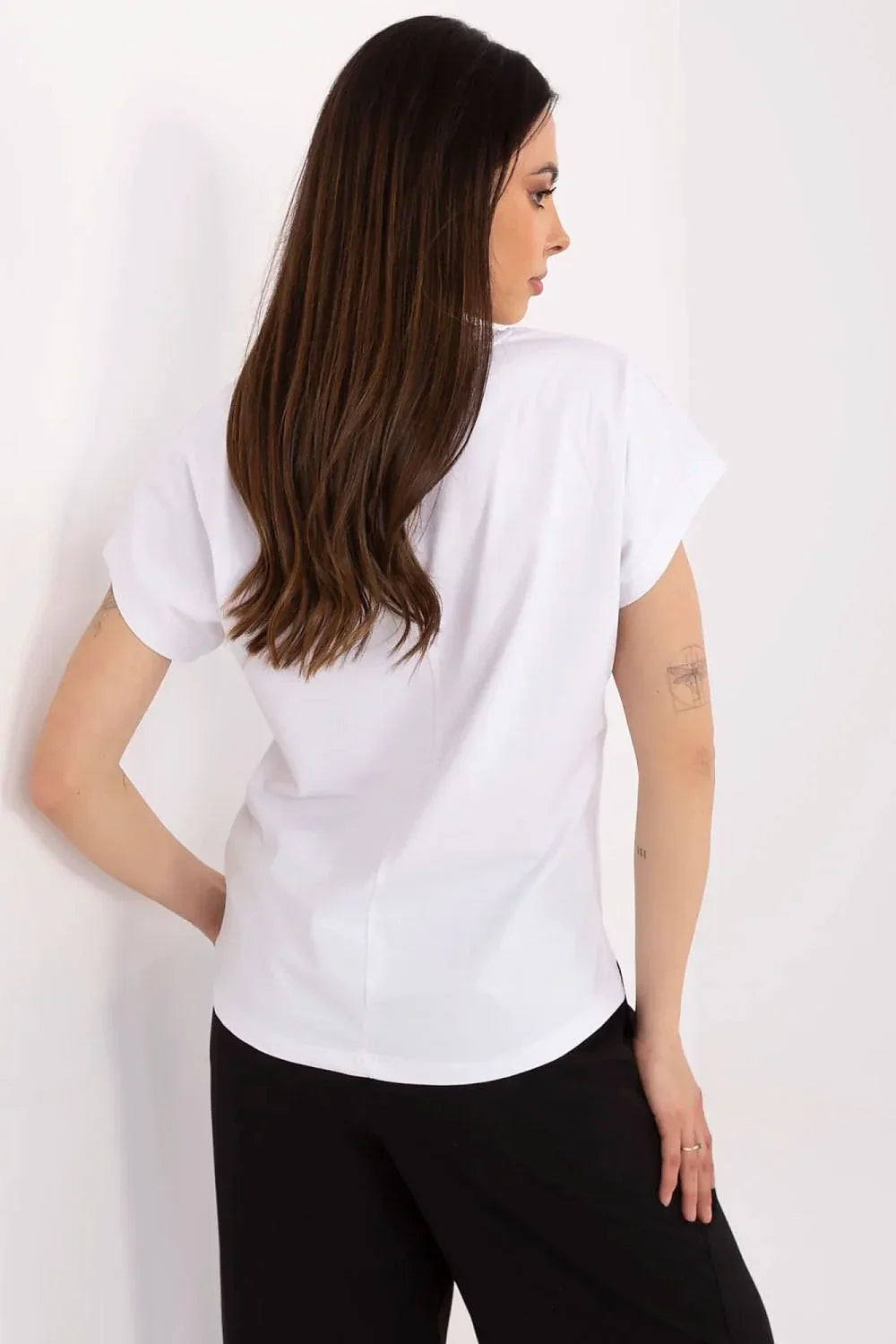 Women V-Neck Short-Sleeves T-Shirt – Stretchable - White -Guocali