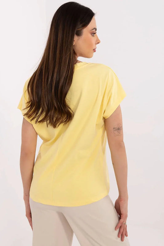 Women V-Neck Short-Sleeves T-Shirt – Stretchable - Yellow, Gold -Guocali