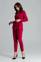 Women's Blazer - Belted Wrap Solid - Regular Fit Hip-Length - Red – Suit Jacket | GUOCALI – view 4