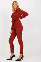Women's Blazer - Belted Wrap Solid Wool - Regular Fit Hip-Length - Red – Suit Jacket | GUOCALI – view 4