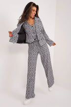 Women's Blazer - Double-Breasted Geometric - Regular Fit Hip-Length - Black – Suit Jacket | GUOCALI – view 2