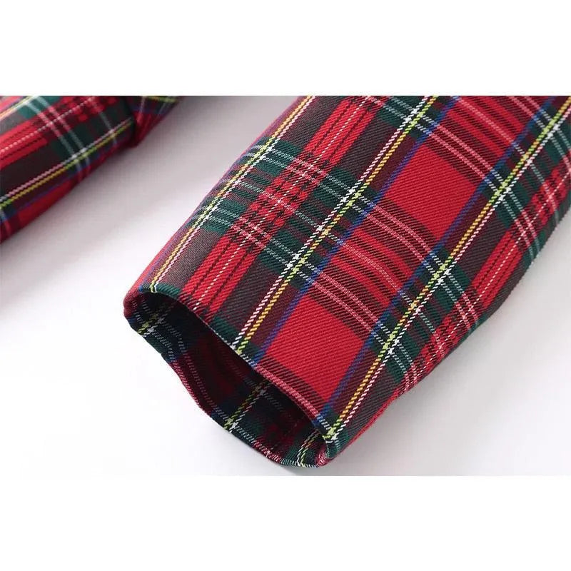 Women's Blazer - Double-Breasted Plaid - Slim Fit Thigh-Length - Red – Blazer | GUOCALI – view 3