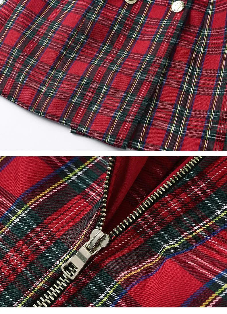 Women's Blazer - Double-Breasted Plaid - Slim Fit Thigh-Length - Red – Blazer | GUOCALI – view 5