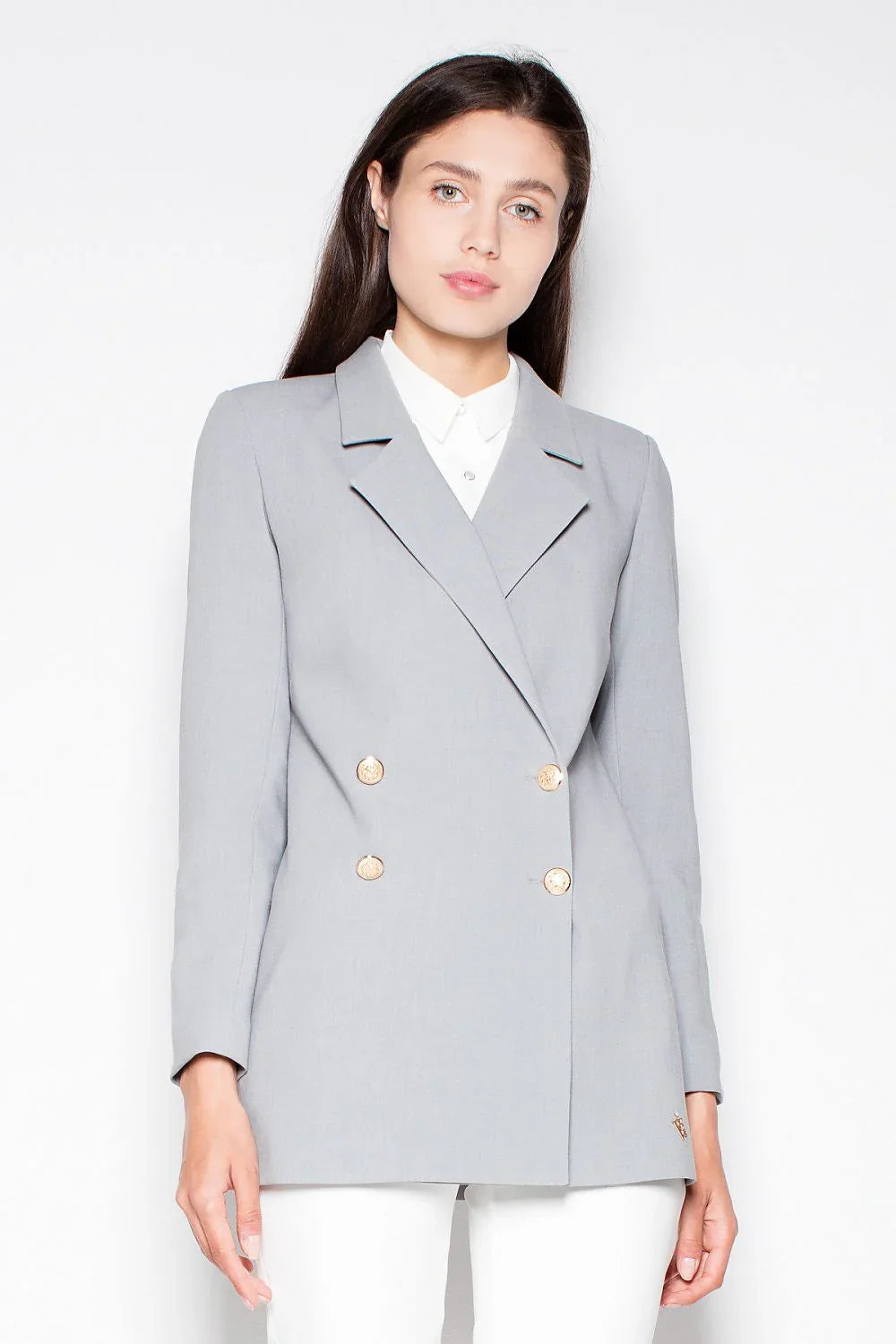 Women's Blazer - Double-Breasted Solid Lace - Slim Fit Hip-Length - Gray – Blazer | GUOCALI