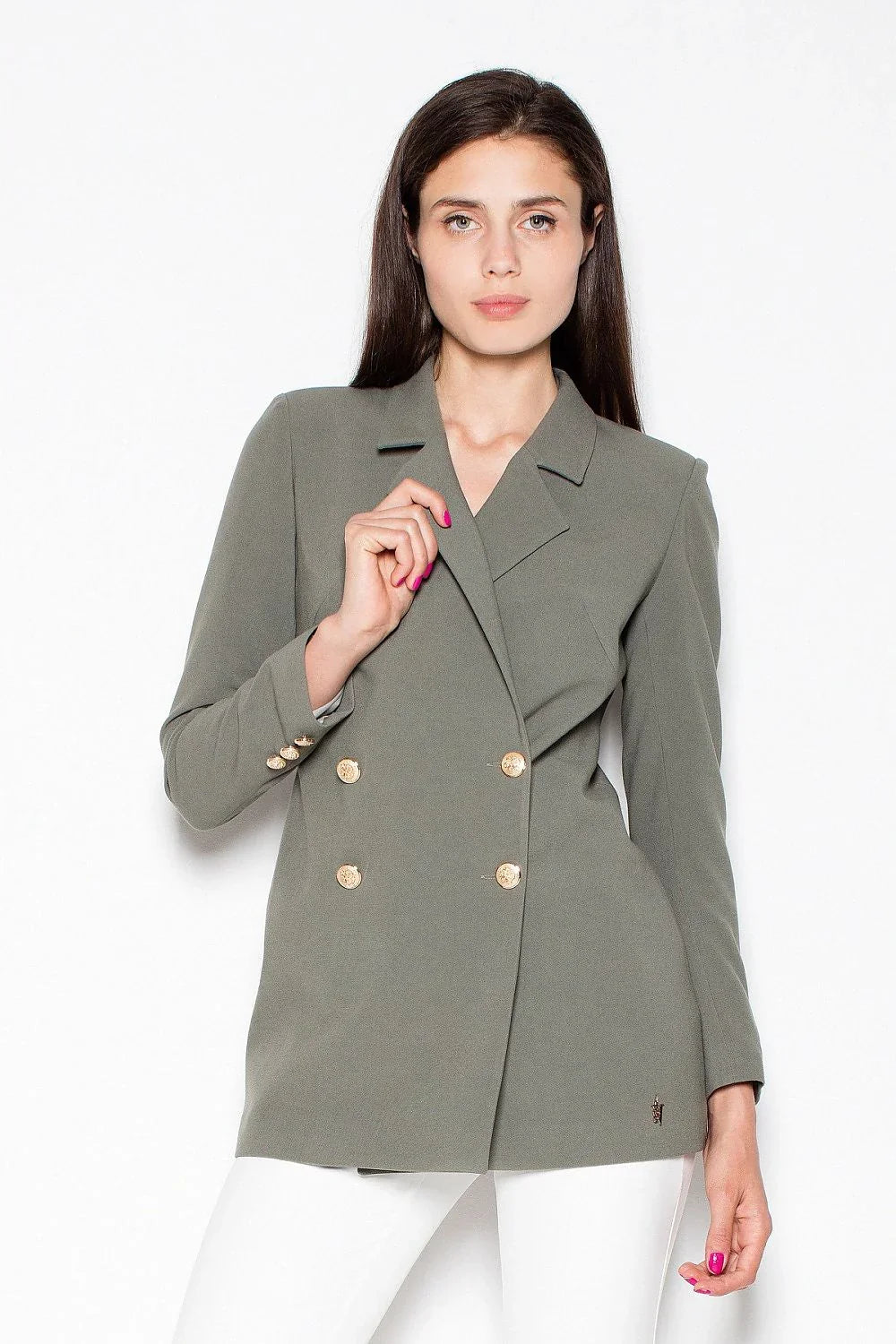 Women's Blazer - Double-Breasted Solid Lace - Slim Fit Thigh-Length - Green – Blazer | GUOCALI