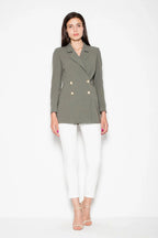 Women's Blazer - Double-Breasted Solid Lace - Slim Fit Thigh-Length - Green – Blazer | GUOCALI – view 2
