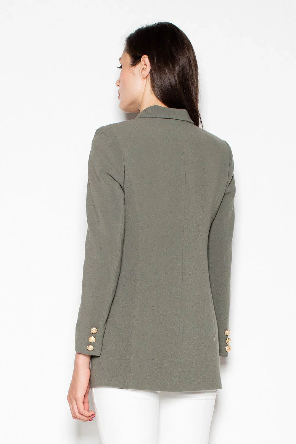 Women's Blazer - Double-Breasted Solid Lace - Slim Fit Thigh-Length - Green – Blazer | GUOCALI – view 3