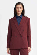 Women's Blazer - Double-Breasted Solid Linen - Oversized Hip-Length - Red – Blazer | GUOCALI