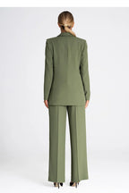 Women's Blazer - Double-Breasted Solid Linen - Regular Fit Hip-Length - Green – Suit Jacket | GUOCALI – view 3