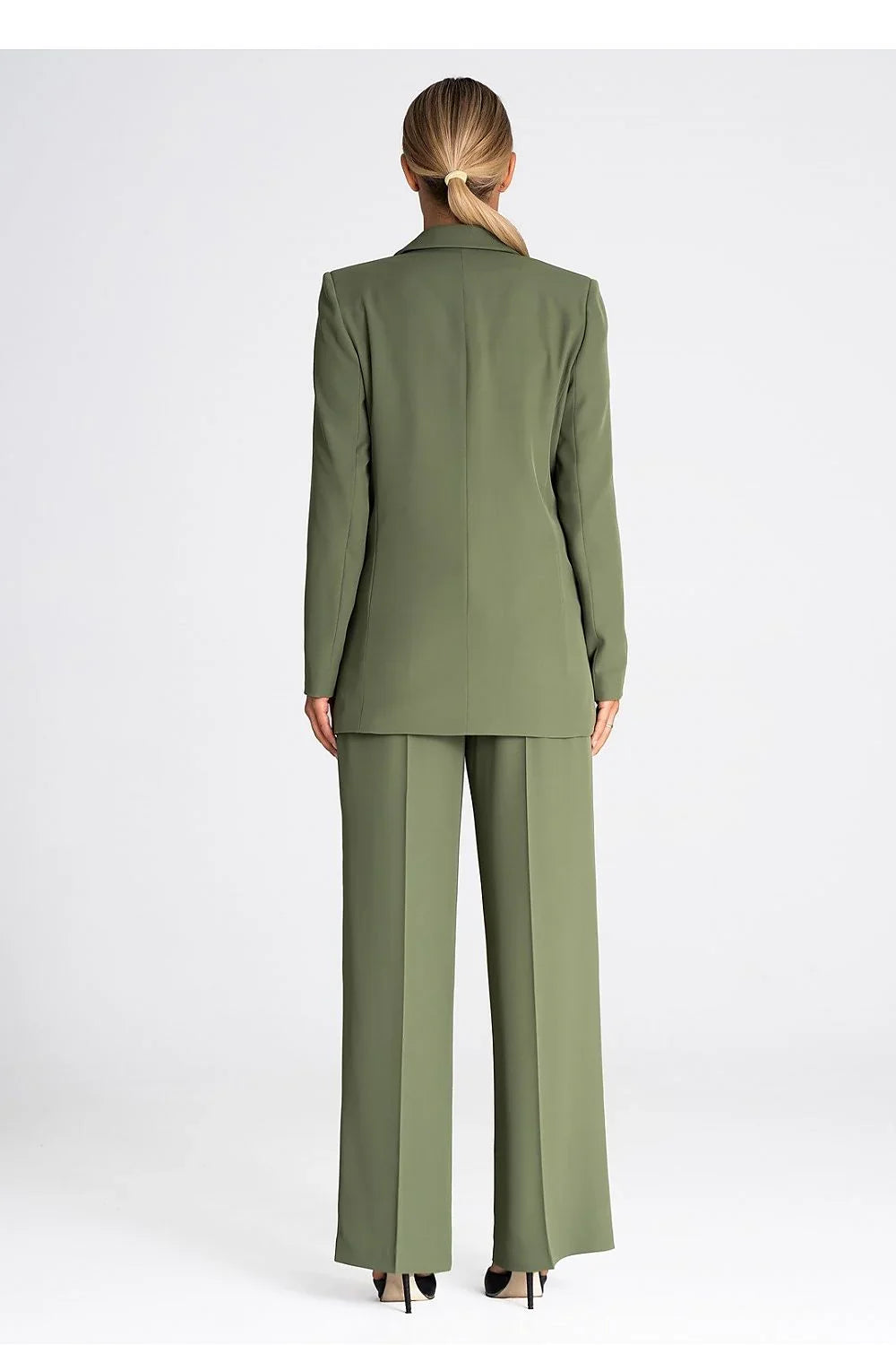 Women's Blazer - Double-Breasted Solid Linen - Regular Fit Hip-Length - Green – Suit Jacket | GUOCALI – view 3