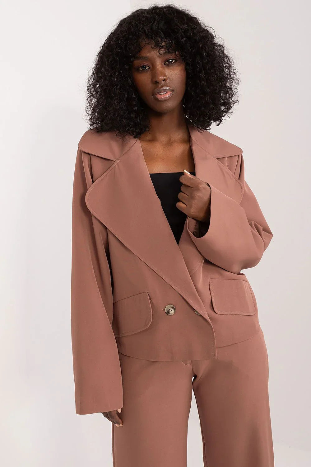 Women's Blazer - Double-Breasted Solid Satin - Regular Fit Hip-Length - Brown – Suit Jacket | GUOCALI
