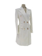 Women's Blazer - Double-Breasted Solid - Slim Fit Thigh-Length - Beige & Red – Blazer | GUOCALI – view 2