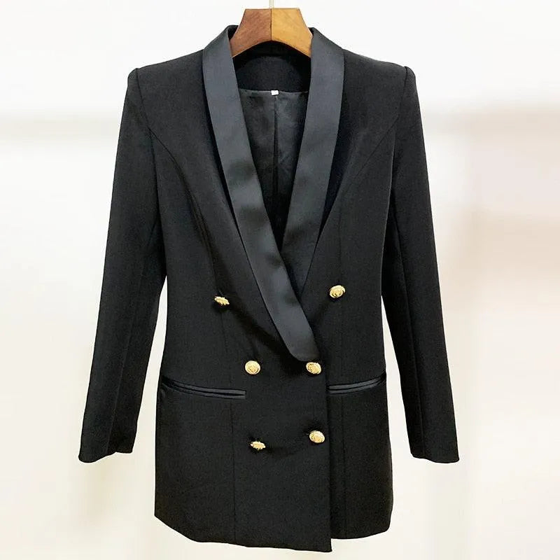 Women's Blazer - Double-Breasted Solid - Slim Fit Thigh-Length - Red & Black – Blazer | GUOCALI – view 2