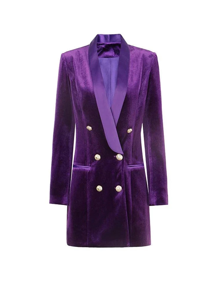 Women's Blazer - Double-Breasted Solid Velvet - Slim Fit Thigh-Length – Blazer | GUOCALI – view 2