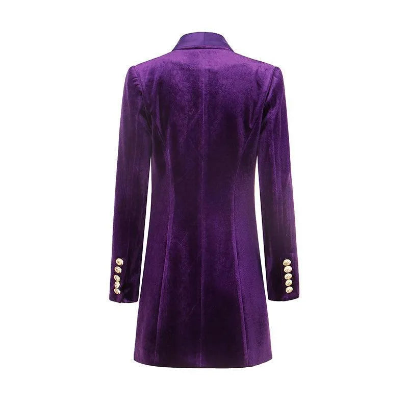 Women's Blazer - Double-Breasted Solid Velvet - Slim Fit Thigh-Length – Blazer | GUOCALI – view 8